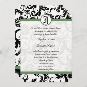 Convite Clover Green Damask Swirls Wedding Invitation