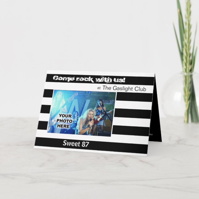 Convite Club Band Party Photo Invitation (Stripes) (Frente)