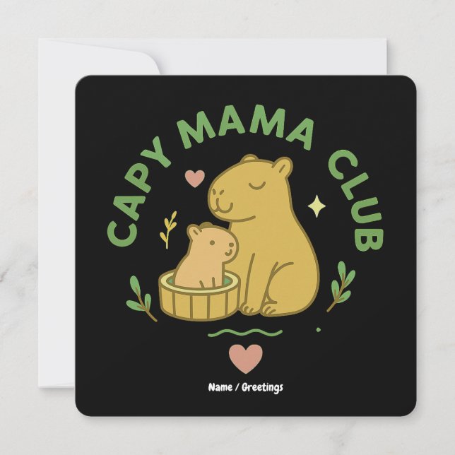 Convite Clube Capy Mama Fofa Mamãe e Bebê Capivara Retrô  (Frente)