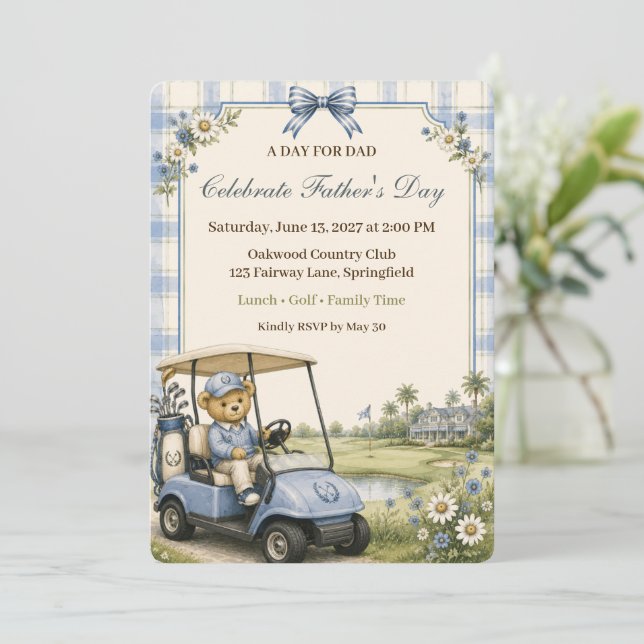 Convite Clube Country Blue Teddy Bear | Dia dos Pais (Em pé/Frente)