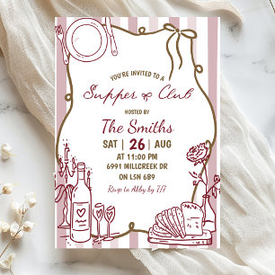 Convite Clube de Jantar Manuscrito Beige Doodle