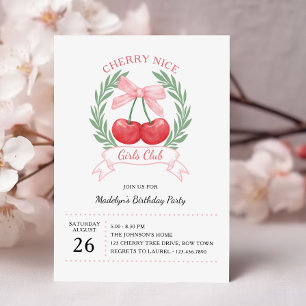 Convite Clube de Meninas Cherry Nice Arco Rosa Aniversário