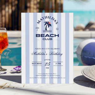 Convite Clube de Praia Azul de Aniversário de Garota Esnob