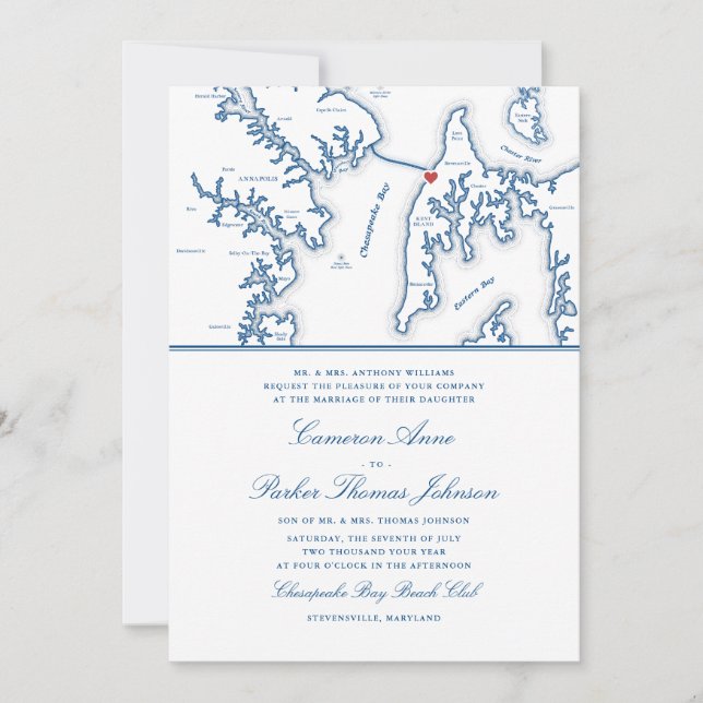 Convite Clube de Praia Formal Chesapeake Bay Azul Marinho  (Frente)