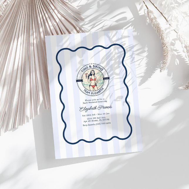 Convite Clube de Praia Preppy Tinis & Bikinis despedida de (Preppy Pool Club Tinis & Bikinis Bachelorette Invitation)