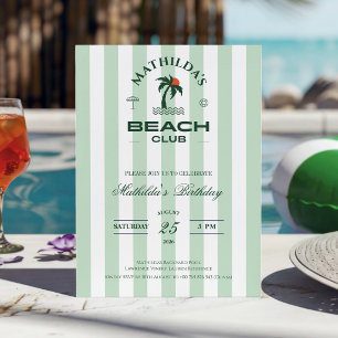 Convite Clube de Praia Vintage Verde Préppy de Aniversário