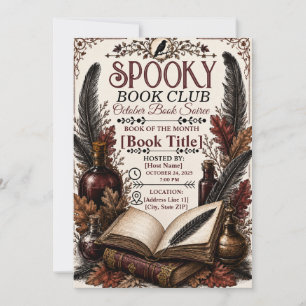 Convite Clube do Livro Assombrado Gótico Vintage Halloween