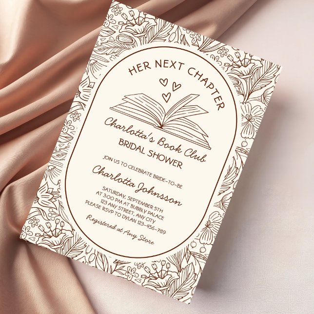 Convite Clube do Livro Capítulo Seguinte Chá de Noiva Marr (Next Chapter Book Club Brown Bridal Shower Invitation)
