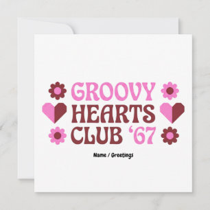 Convite Clube Retro Groovy Hearts '67 Rosa Marrom do Dia d