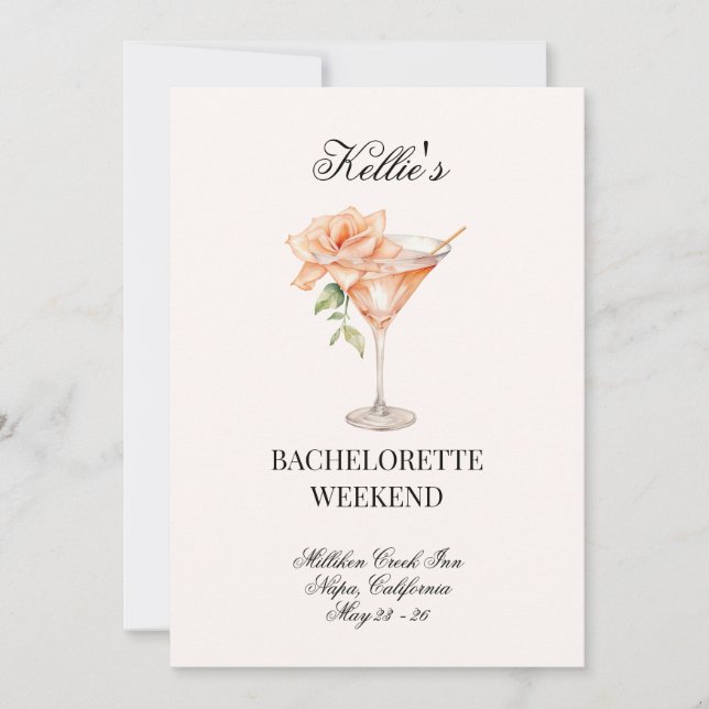 Convite Clube Social Blush Martini Cocktail c/QR Code Bach (Frente)