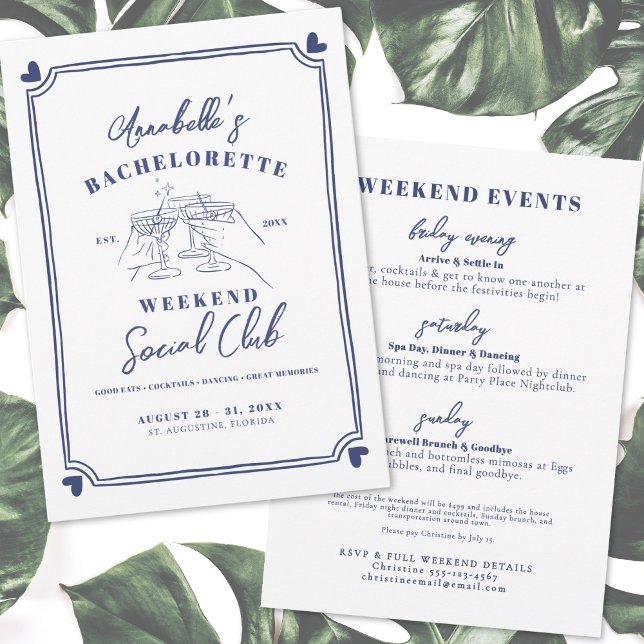 Convite Clube Social de Desenho à Mão Despedida de Solteir (Hand Drawn Social Club Bachelorette Invitation )