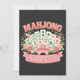 Convite Clube Social de Mahjong Laço Floral Rosa