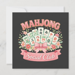 Convite Clube Social de Mahjong Laço Floral Rosa