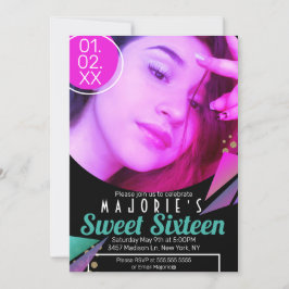Convite Clube Sweet 16 Estilo Neon Festa Foto