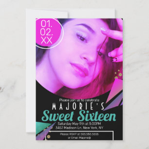 Convite Clube Sweet 16 Estilo Neon Festa Foto