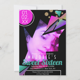 Convite Clube Sweet Sixteen Estilo Neon