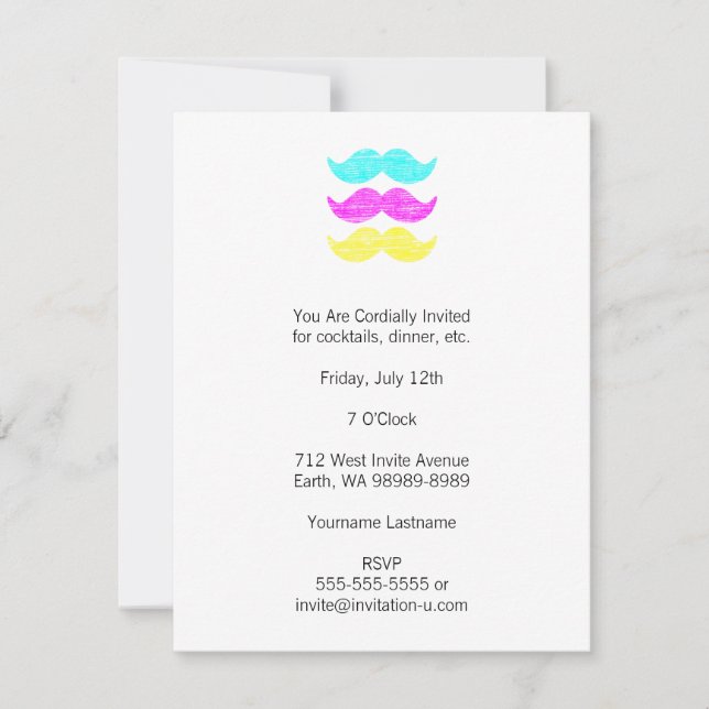 Convite CMY Mustaches (estilo letterpress) (Frente)