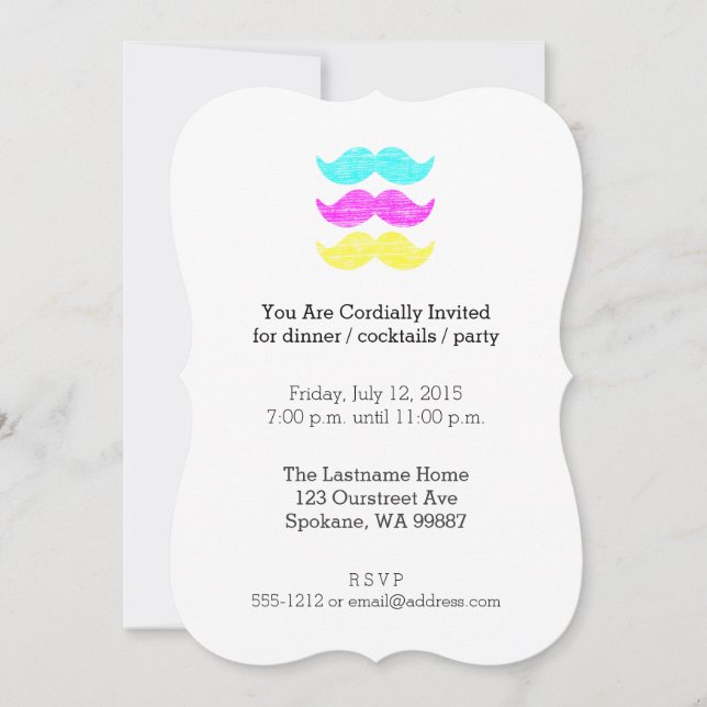Convite CMY Mustaches (estilo letterpress) (Frente)