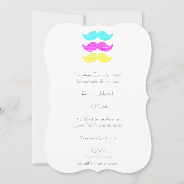 Convite CMY Mustaches (estilo letterpress) (Frente)