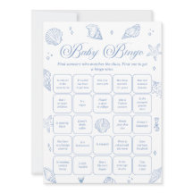 Coastal Baby Shower Find the Guest Bingo Game Card