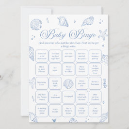 Convite Coastal Baby Shower Find the Guest Bingo Game Card