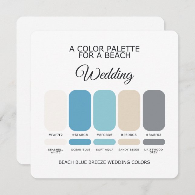 Convite Coastal Beach Blue Wedding Color Palette Card (Frente/Verso)