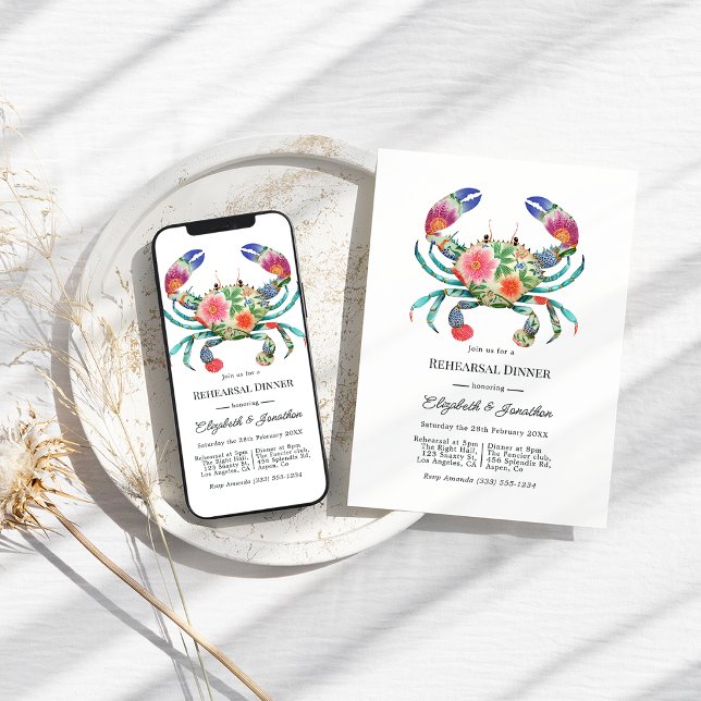 Convite Coastal Beach Floral Nautical Rehearsal Dinner (Coastal Beach Floral Nautical Rehearsal Dinner Invitation)