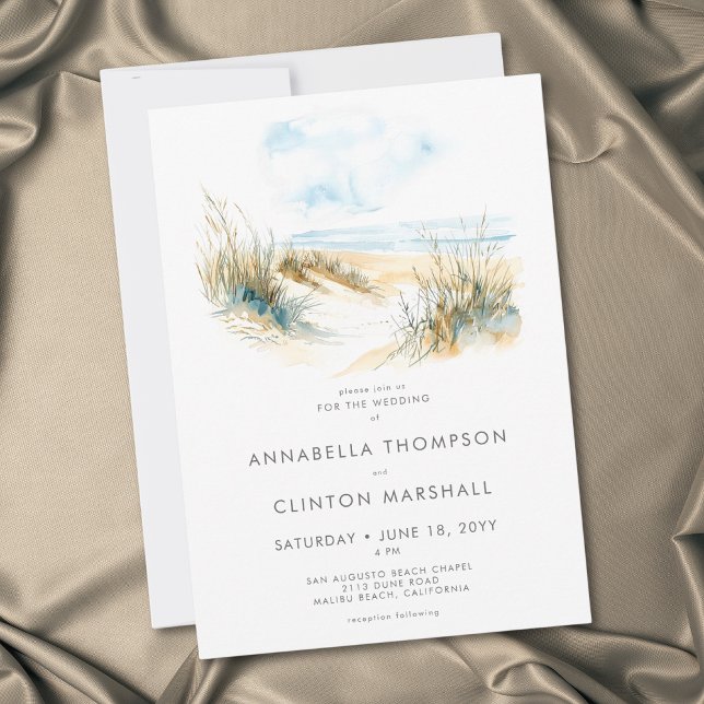 Convite Coastal Beach Modern Watercolor Wedding (Coastal On the Beach Modern Watercolor Wedding Invitation)
