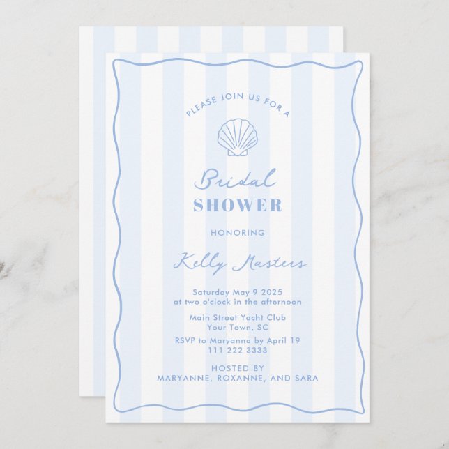 Convite Coastal Blue And White Bridal Shower (Frente/Verso)