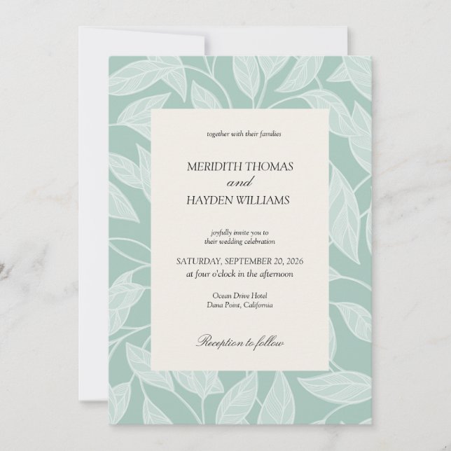 Convite Coastal Blue Boho Botanical wedding (Frente)