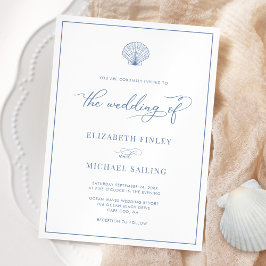 Convite Coastal Blue Elegant Beach Wedding Invitation