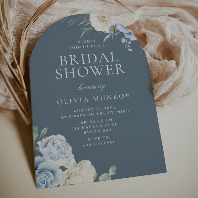 Convite Coastal Blue Floral Bridal Shower (Criador carregado)