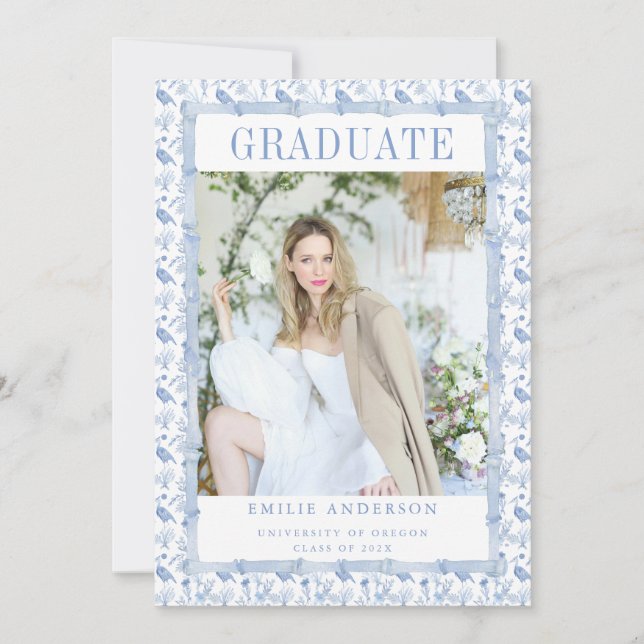 Convite Coastal Blue Graduation Announcement Card Photo (Frente)