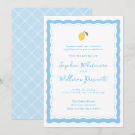Convite Coastal Blue Lemon Amalfi Wedding Invitation