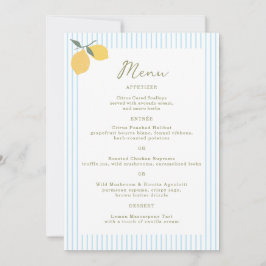 Convite Coastal Blue Lemon Amalfi Wedding Menu Card