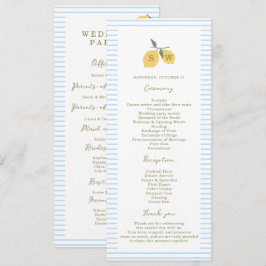 Convite Coastal Blue Lemon Amalfi Wedding Program Card