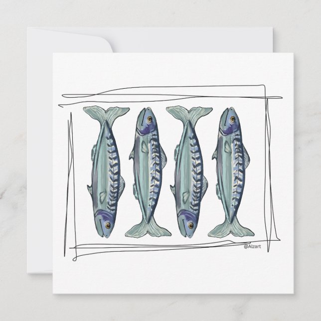Convite Coastal Blue Mackerel Seamless Ocean Fish Pattern (Frente)