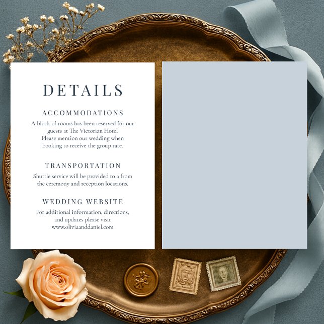 Convite Coastal Blue Minimalist Elegant Wedding Details (Criador carregado)