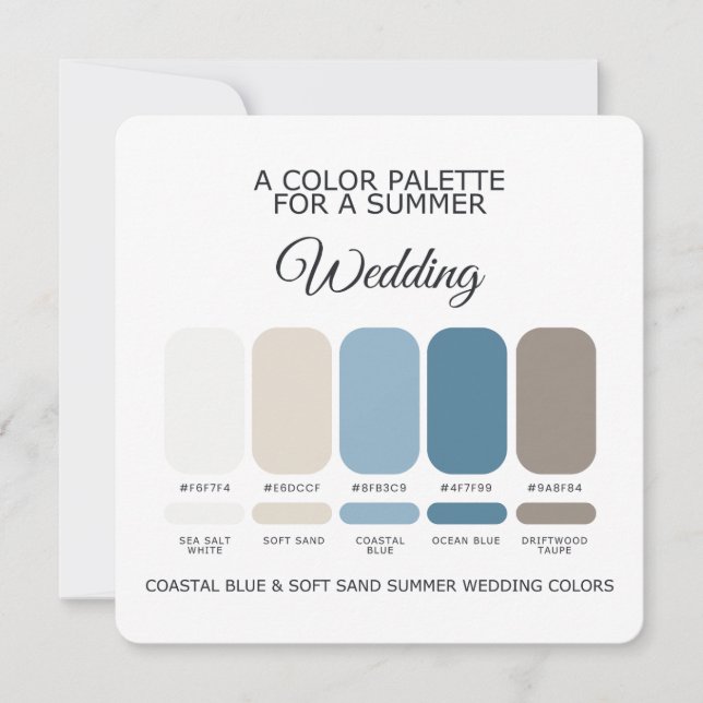Convite Coastal Blue Soft Sand Summer Wedding Palette Card (Frente)