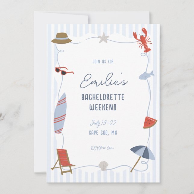 Convite Coastal Cape Cod Bachelorette Itinerary Invite  (Frente)