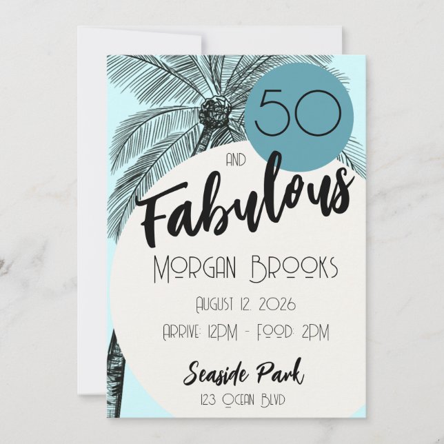 Convite Coastal Chic 50 and Fabulous Birthday Aqua (Frente)