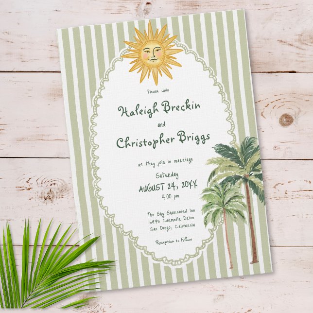 Convite Coastal Chic Sun Palm Tree Wedding (Coastal Chic Sun Palm Tree Wedding Invitation)