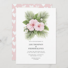 Convite Coastal Chic Tropical Floral Wedding Photo QR Code