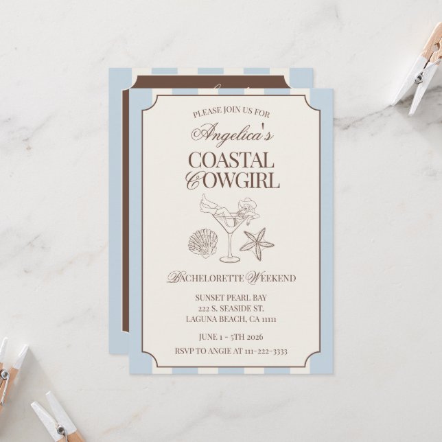 Convite Coastal Cowgirl Bachelorette Weekend Itinerary and (Frente/Verso In Situ)