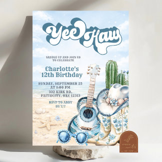 Convite Coastal Cowgirl Yee Haw Birthday Invitation