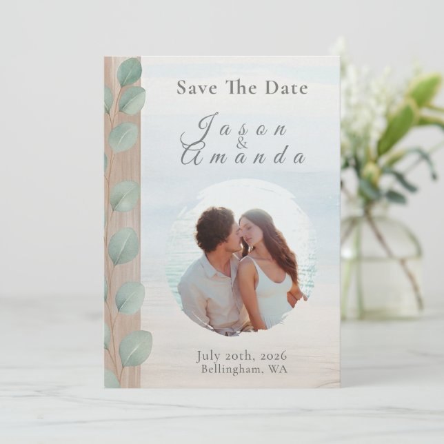 Convite Coastal Eucalyptus Save The Date (Em pé/Frente)
