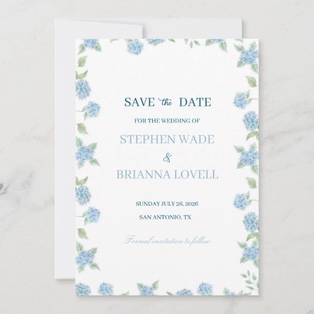Convite Coastal Hydrangea Save the Date  (Frente)