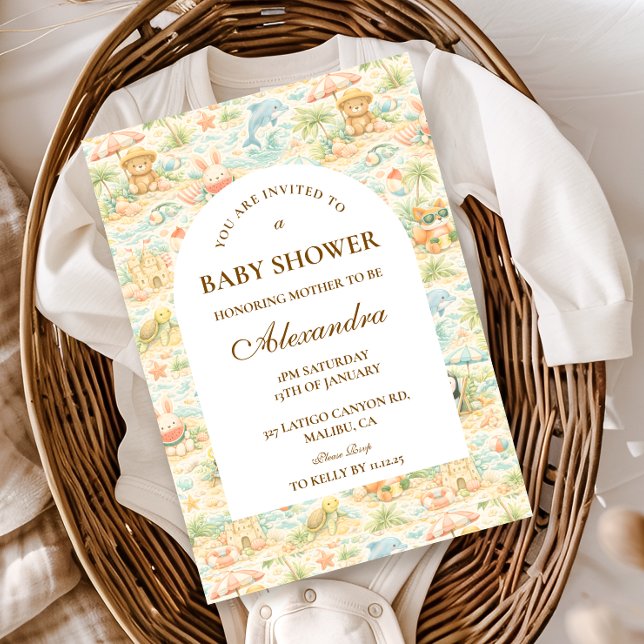 Convite Coastal Pastel Animals Baby Shower (Criador carregado)
