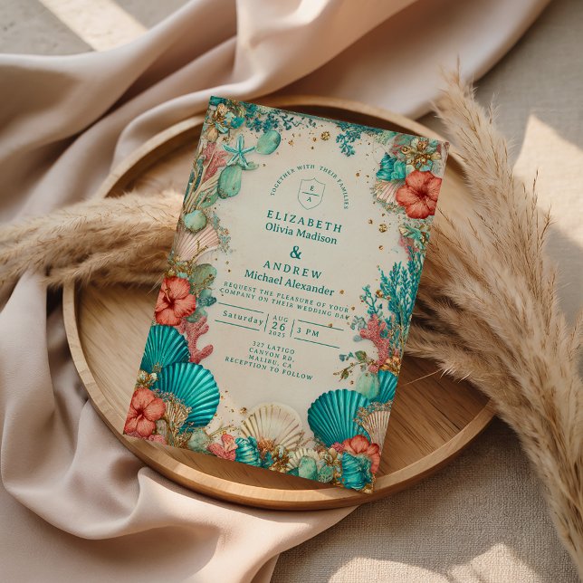 Convite Coastal Seashell Wedding (Criador carregado)