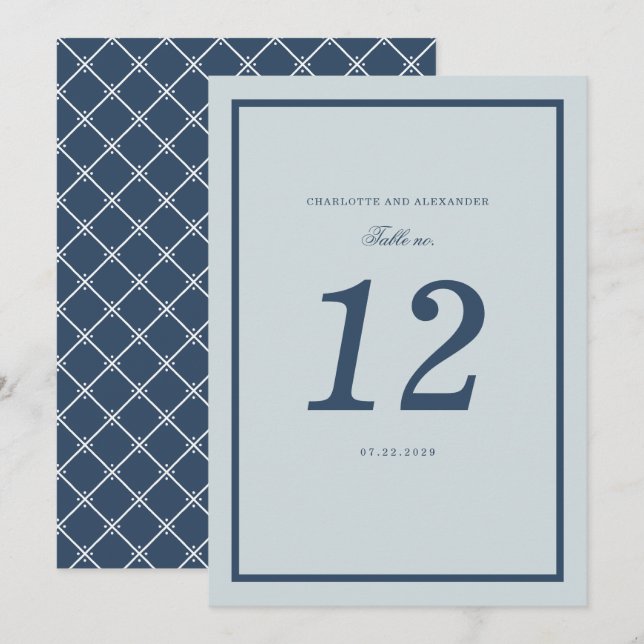 Convite Coastal Wedding Dusty Blue Classic Table Number (Frente/Verso)